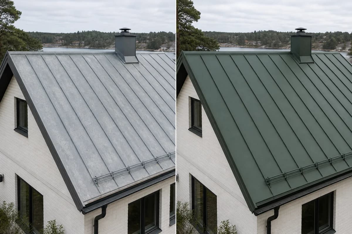 Före och efter takmålning i Ekerö