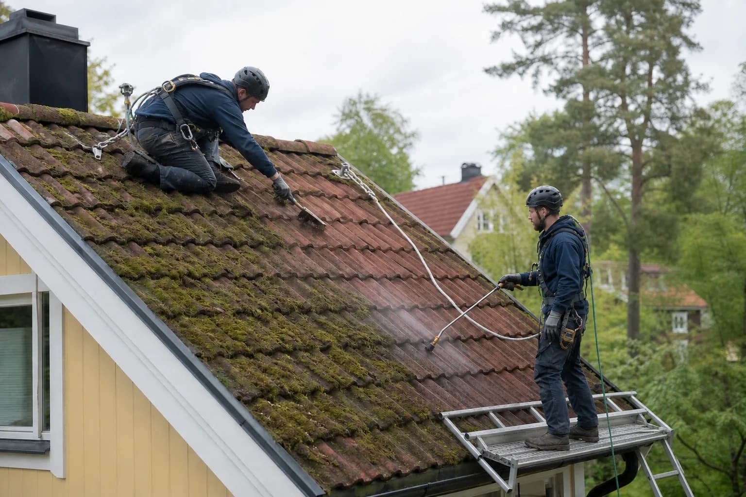 TakHero-team som arbetar säkert med takvård